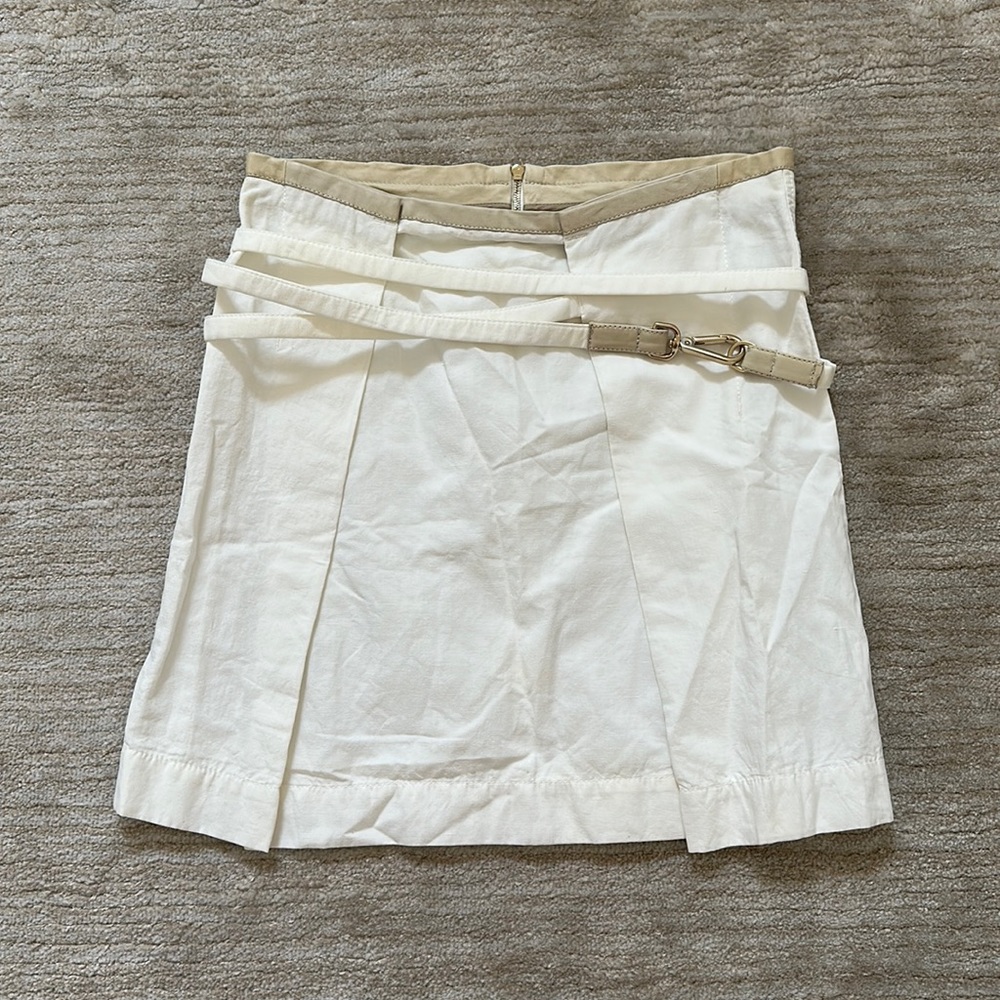 Brunello Cucinelli Linen/Cotton Skirt with Leather Trim Size 38/2